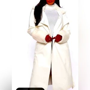 BEAUTIFUL White Faux Fur sleeve belted coat outerwear jacket!!